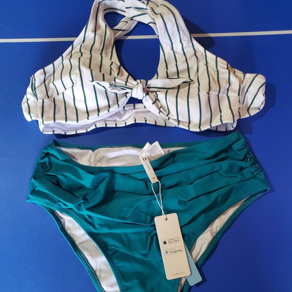 Cupshe teal and white bikini size M